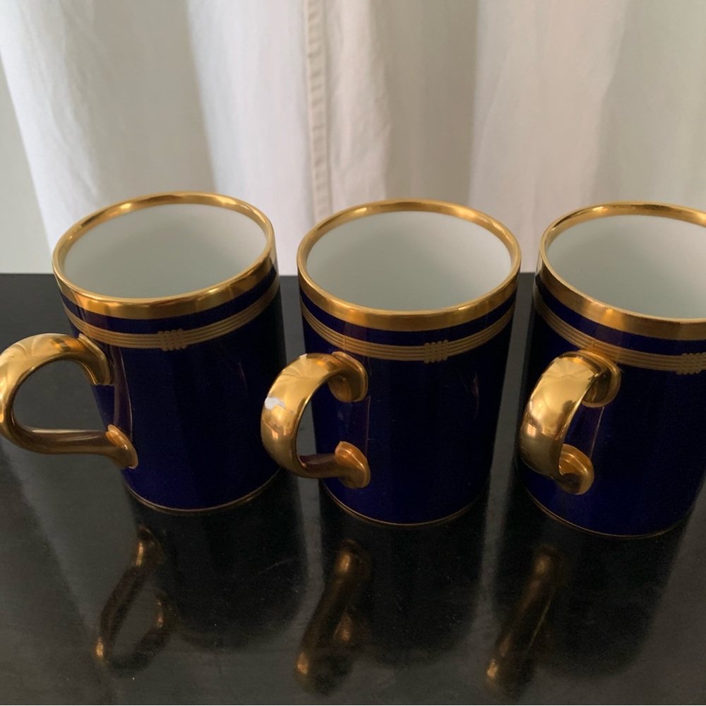 Dior GUADRON LAPIS Navy and Gold Mugs Trio